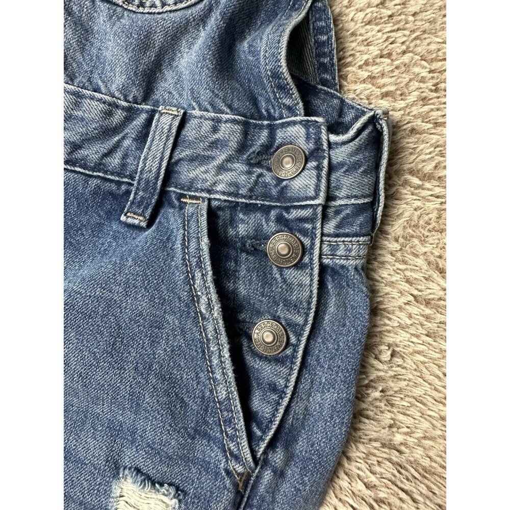 Abercrombie & Fitch Bib Overalls Size XS Denim Stretch Distressed Holes Cropped - Picture 8 of 15